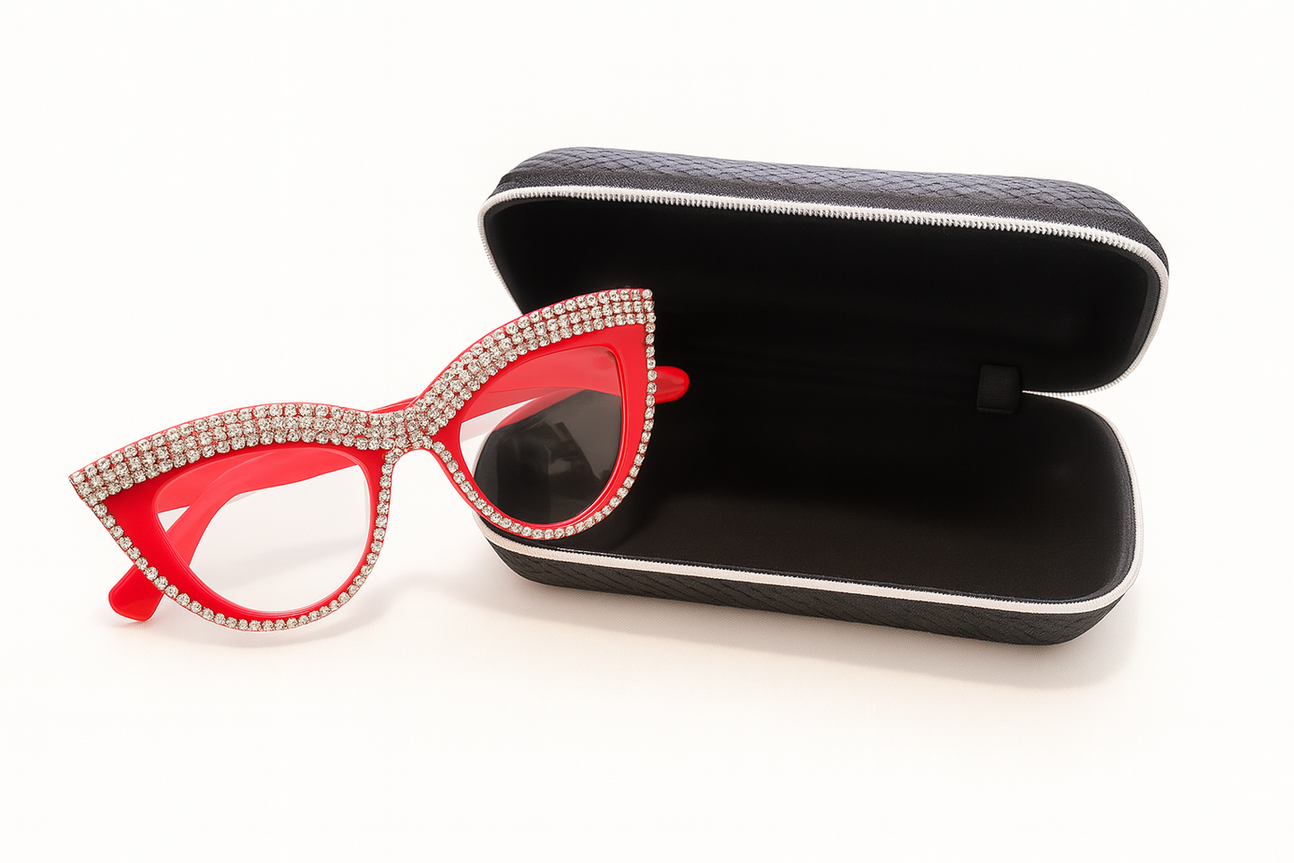 Red and Rimstone Glasses with Black Case